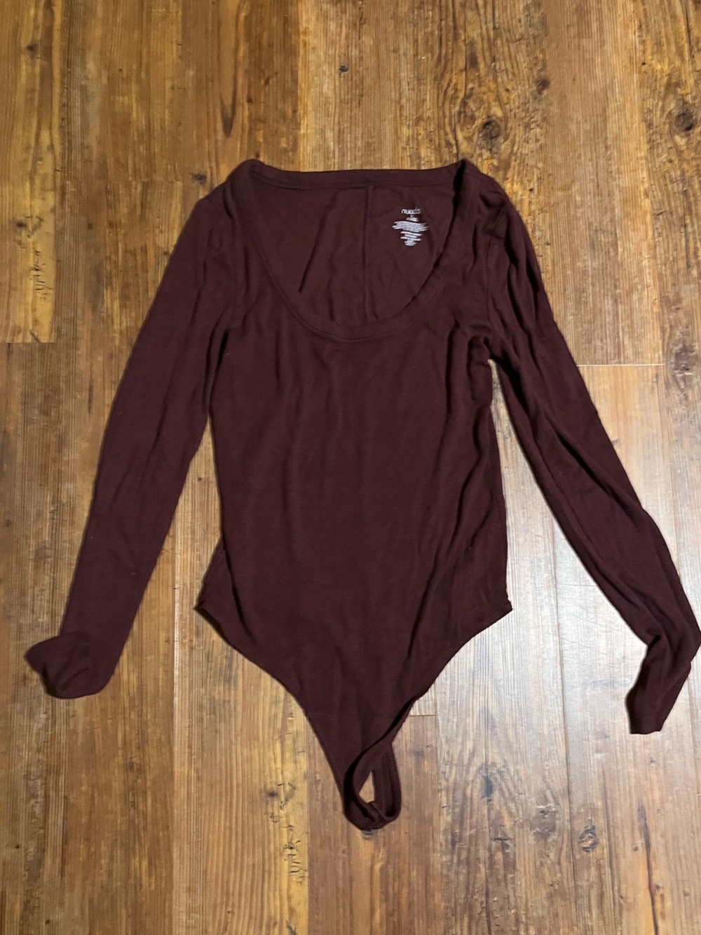 Nuuds Women's Black Cherry Slinky Rib Long-Sleeve Bodysuit size small
